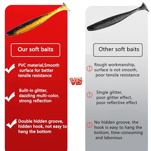 Fishing Soft Plastic Lures, Paddle Tail Swim Baits for Bass Fishing,Paddle Tail Swimbaits for for Bass Trout Walleye Lures, 30/50pcs Soft Plastic Baits with Box - color: A:1.97in/0.042oz-50pcs