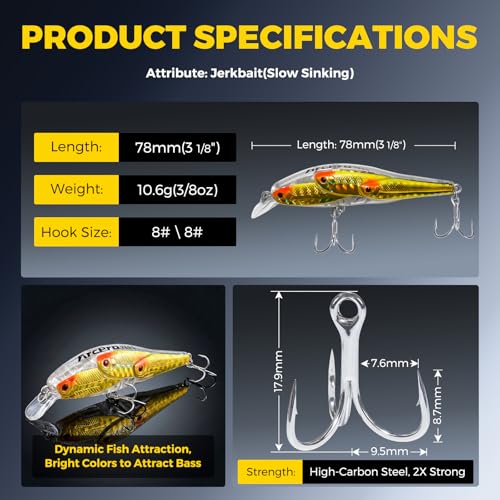 Fishing Lures Minnow Fishing Jerkbait Hard Bait, Noisy Wiggling and Vibrating Actions for More Bites, Deep Diving Swimbait Hard JerkBaits for Bass Pike Trout Walleye Freshwater Saltwater - color: Combination A