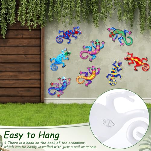 Tandefio 8 Pcs Metal Wall Decor Wall Art Hanging Decorations Outdoor Indoor Sculptures for Garden Fence Pool Home Porch(Lizard, Gecko) - style: Lizard, Gecko