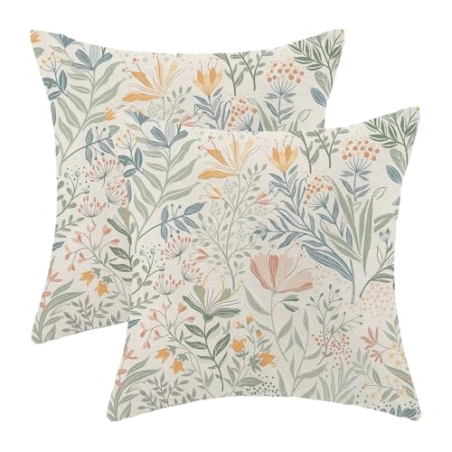 Spring Pillow Covers 16 x 16 Set of 2, Sage Green Leaf Floral Throw Pillow Covers Linen Farmhouse Flowers Pillowcase Home Decor for Couch Sofa Outdoor Bedroom - color: Chinoiserie-5, size: 16" x 16" (Pack of 1)