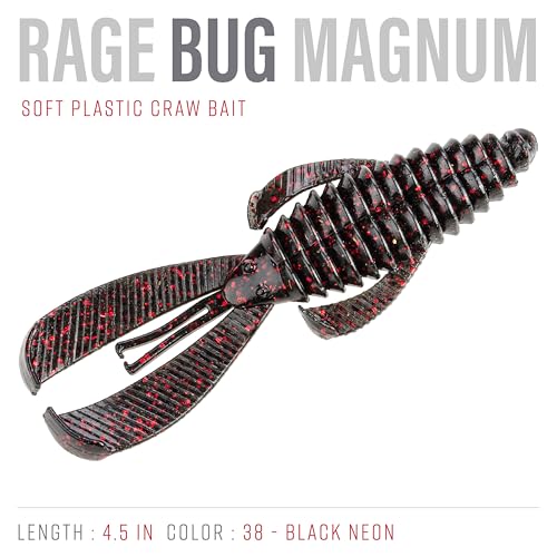 Strike King Rage Bug Fishing Lure, Soft Plastic Grub, Unique Design, Subtle Action - color: Black Neon