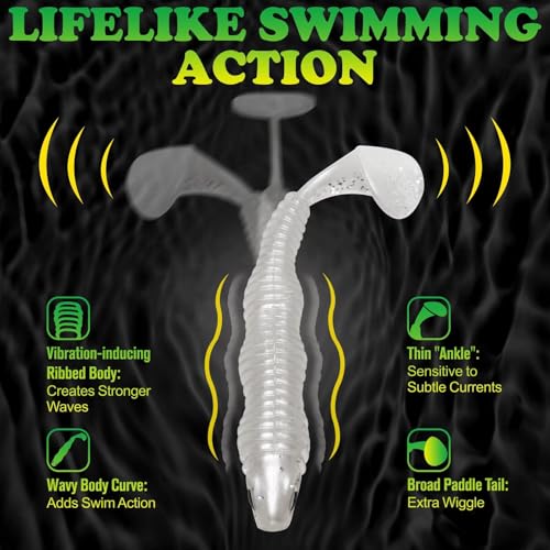 LUCKYFISHING Paddle Tail Swimbaits 10/16/20 PCS Fishing Lures Soft Plastic Lures for Trout Crappie Walleye Soft Baits for Bass Fishing Freshwater Saltwater 4.1/3.5/3/2.5 Inch - color: Pearl White, size: 3 inch-16pcs