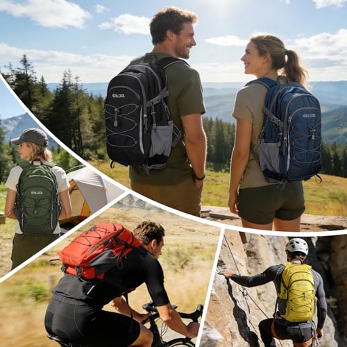 RealCool 30L Lightweight Hiking Backpack, Waterproof Daypack for Camping | 210D tear-resistant nylon, breathable shoulder and back panel, Multi-Compartment,hydration system,reflective strip,bungee net - color: Blue, size: 30L