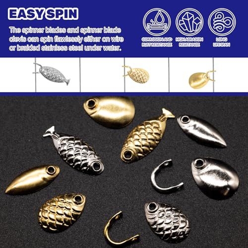 700Pcs 8 Styles Fishing Spinner Blades Assorted Set with U-Shaped Brass Links, Silver and Gold Deep Cup Spinnerbait Blade and Clevis for Freshwater Saltwater Lures Worm Spoons Rigs Making