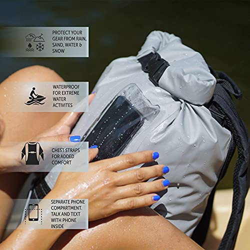 geckobrands Hydroner 20L Waterproof Dry Bag Backpack – Lightweight Roll-Top Bag with Clear Phone Pouch for Outdoor Activities - color: Navy/Neon Green