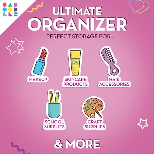 Caboodles On-The-Go Girl Makeup Box, Two-Tone Pink on Violet, Hard Plastic Makeup Organizer Box, Built-In Mirror, Secure Latch for Safe Travel, Spacious Storage for Large Items - color: Pink Over Violet