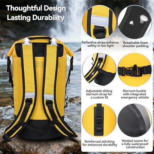 MARCHWAY Floating Roll Top Dry Bag, Flexible Lightweight TPU Waterproof Backpack 20L/30L/40L with Padded Straps for Boating, Kayaking, Swimming, Hiking, Beach (Yellow, 40L) - color: Yellow, size: 40L