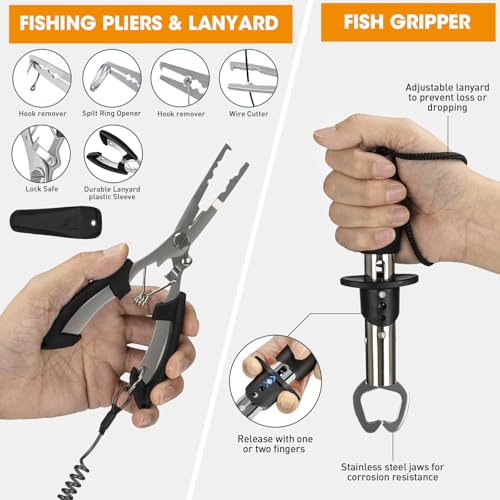 THKFISH 85Pcs Fishing Tool Kit, Fishing Backpack with Tackle Boxes Included, Fishing Tackle Kit Include Fishing Bait Lure Gear Kit, Fishing Pliers, Fish Hook Remover, Lip Gripper - color: Digital Camo