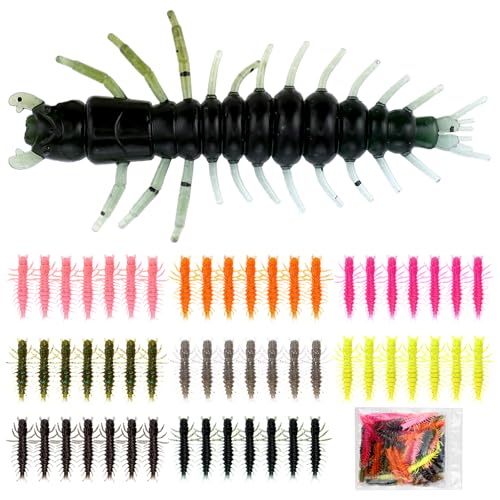 64 Pcs Hellgrammite Fishing Lures 2 Inch Fishing Worm Lures Soft Plastic Hellgrammite Fly Realistic Fish Bait Artificial for Freshwater Saltwater