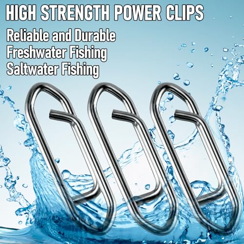 Alwonder 50-Pack Fishing Power Speed Clips, High Strength Stainless Steel Speed Clip for Fishing Lure Quick Change, Freshwater Saltwater Crankbait Popper Lures Quick Snap Connector Tackle - size: M-75LB-0.78IN