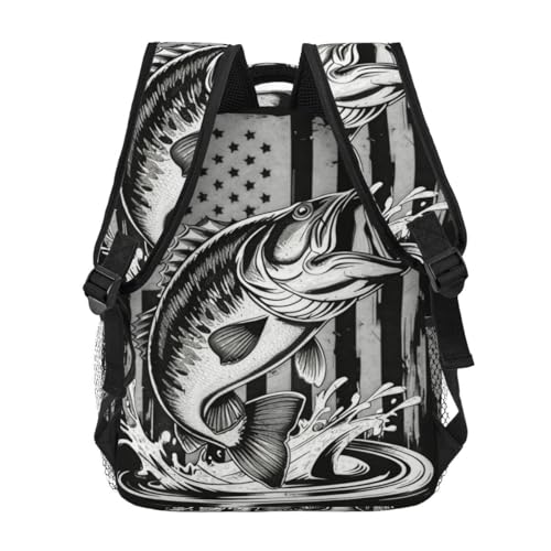 Camo Bass Fishing Laptop Backpack, 15.6" Lightweight Hiking Backpack Travel Outdoor Business Casual Daypack for Work College - color: Bass Fish