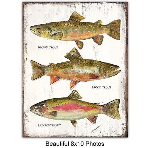 Fishing Accessories Patent Print, Rod, Reel, Lures Wall Art Set - Lake or Mountain House Decor for the Home - Rustic Vintage Bass, Trout, Freshwater Fish Room Decoration Poster - Gift for Fishermen - size: 8x10 inches