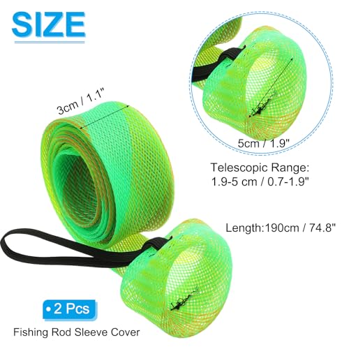 PATIKIL Rod Sock, Fishing Rod Sleeve Cover Braided Mesh Pole Protector Gloves Fishing Tools Pointed End for Spinning Fishing Rod Fly Rod Ice Rod Casting Rod - color: Green Gold, size: 75 Inch