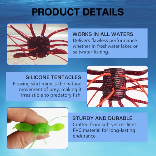 Eupheng Silicone Soft Dice Fishing Lures with Multiple Tentacles, Handmade Slow Sink Bass Fishing Soft Plastic Baits for Drop Shot, Finesse, Wacky Rig - color: Green, size: 10PCS-(1.8g & 2.8g)
