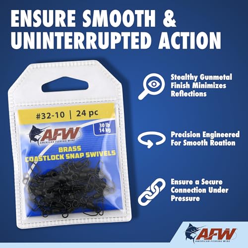 AFW Brass Coastlock Snap Swivels – Durable Fishing Gear with High-Strength Wire Snaps, Black Oxide Finish, Prevents Line Twisting & Kinking, Supports Up to 350 lb Test. - size: 144 pc, #5, 90 lb test