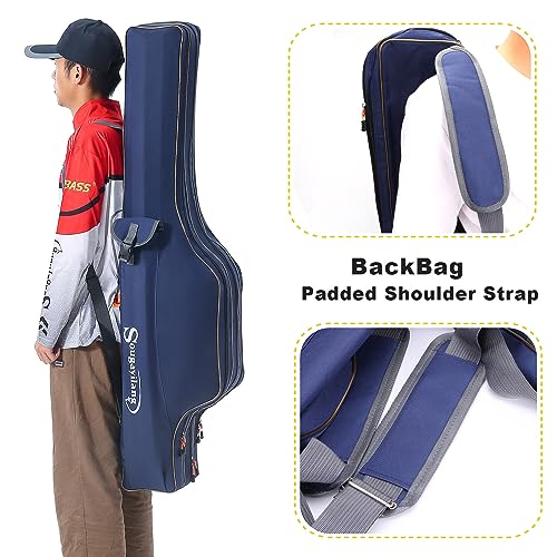 Sougayilang Fishing Rod Case, 3 Layers Organizer Pole Storage Bag Fishing Rod and Reel Carrier Organizer for Travel-135cm/53in-Blue - color: Blue-Length: 135cm/53in