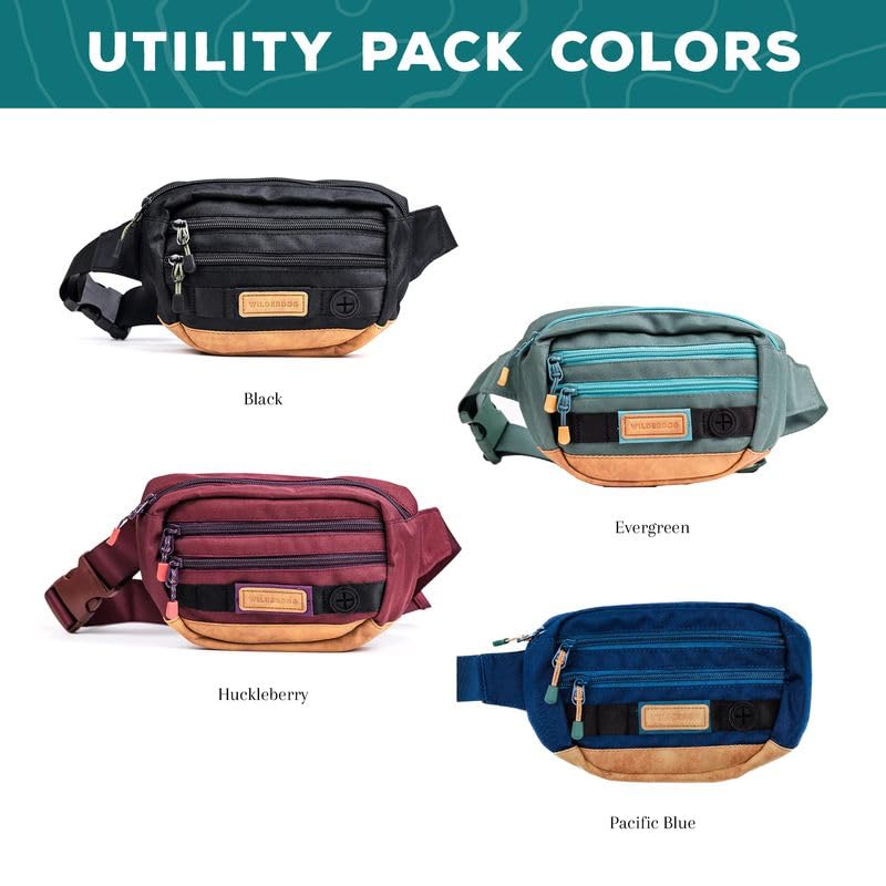 Wilderdog Utility Fanny Pack stores Treats, Balls, Keys in 3 Pockets with adjustable strap and Poop Bag dispenser (Evergreen) - color: Evergreen