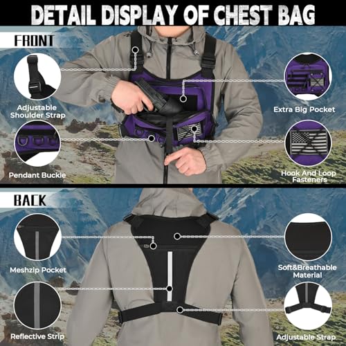 koculemi Outdoor Sports Chest Bag for Men, Chest Vest Holster Fits Most Pistols, EDC Travel Chest Pack for Running, Hiking - color: Purple