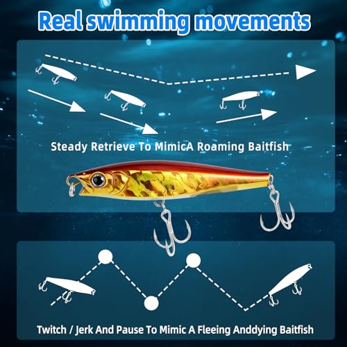 3pcs Saltwater Fishing Lure Long Cast Sinking Jerkbait Swimbait Wobbler Artificial Hard Bait - Mixed Color for Trout Bass Sea Bass (AH1247-4.7'' 1.7oz) - color: AH1247B-4.7'' 1.7oz