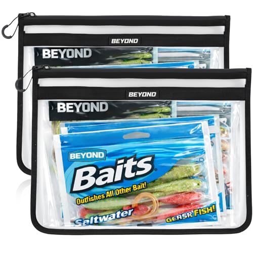 Beyond Fishing DryVault Tackle Storage Bag – Soft Plastic Bait Storage, Fishing Tackle See Through Bait Bag, Water-Resistant, Durable & Transparent Soft Bait Organizer for Easy Gear Access - size: Large - 2 Pack (H 12" L 16")