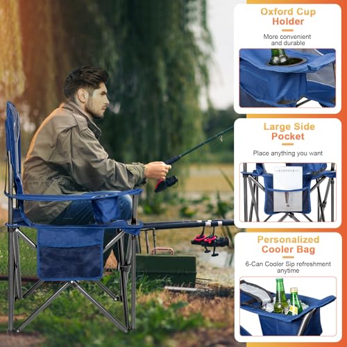 Romswi Oversized Camping Chairs,Heavy Duty Support 500 LBS,Padded Back & Arm Sport Chairs, Cup Holder Cooler Bag, Collapsible Folding Chairs for Outdoor, Fishing & Garden, Blue,2-Pack - color: Blue, style: XL Large