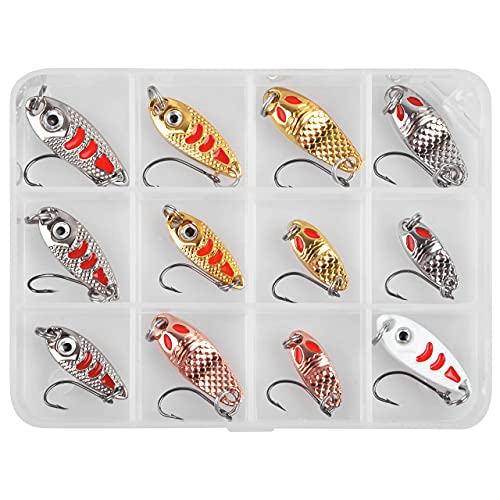 Trout Spoons Fishing Spoons Lures Kit,12pcs Trout Lures Single Hook Hard Metal Baits Mini Fishing Jigs Casting Trolling Spoon Lure for Crappie Char Perch Sunfish Trout - color: Type A