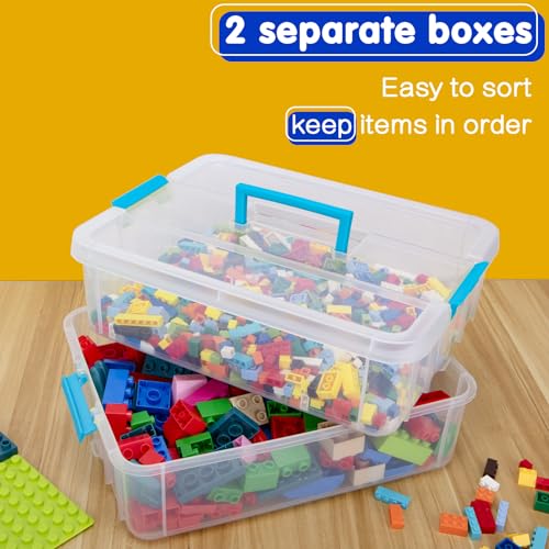 TERGOO 2 Layer Plastic Storage Containers with Lids, Multipurpose Clear Stack & Carry Box, Portable Craft Organizers and Storage Bin for Organizing Art & Craft, Sewing, Makeup, Nail Supplies (Blue) - color: Blue
