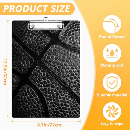 Basketball Texture Black Clipboard, Basketball Stripes Decorative Clip Board with Metal Clip Cute Plastic Clipboards A4 Standard Size 8.5" x 12.5" for Nurses, Students, Office - color: Basketball Stripes