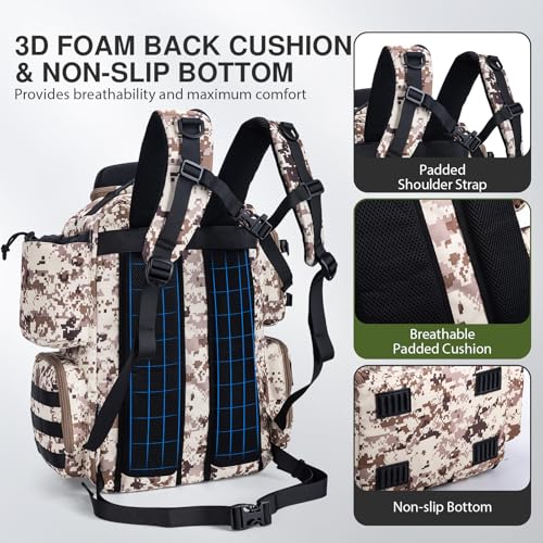 Goture Fishing Backpack, 900D Water-Resistant Tackle Backpack with Rod Holders, Hard Sunglasses Case, 45L Large Storage Gear Tackle Bag with Rain Cover, Bottle Holder for Travel Camping Hiking - color: A1:camo 1#, size: Without Tackle Boxes