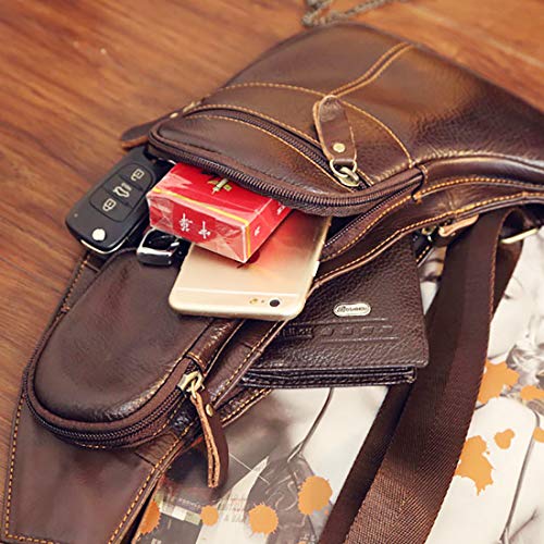 Vintage Leather Sling Bag Backpack for Men Crossbody Shoulder Chest DayPack Backpacks - color: #00brown