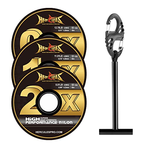 HERCULES Fly Fishing Tippet 3 Pack with Fly Tippet Holder, 55 Yards - color: Clear nylon tippet 3pcs with tippet bar, size: 0X1X2X - 55YDS