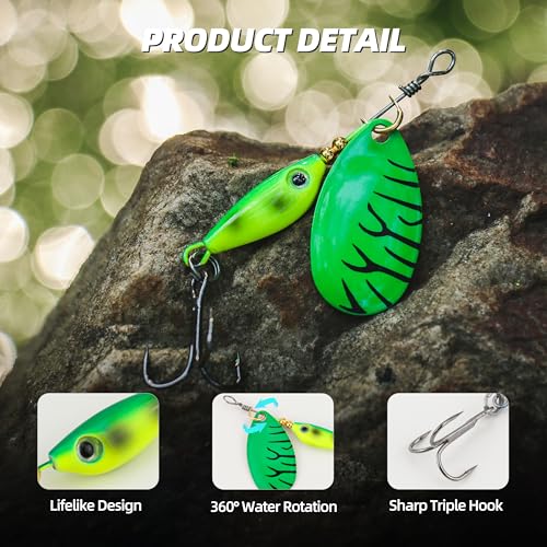 Inline Spinner Bait – Fish-Shaped Spinnerbait Lures 5-Pack, 360° Rotation with Reflective Blades, Perfect for Freshwater & Saltwater Fishing, Targeting Bass, Trout, Pike, Perch & More - color: Little Fat Fish Spinnerbait