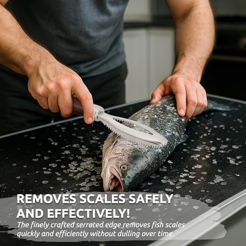DUGATO Fish Scale Remover, Stainless Steel Scaler with Wood Handle | Serrated Descaler Scraper for Quick Fish Cleaning, Rustproof Blade, Seafood Prep for Kitchen & Outdoor