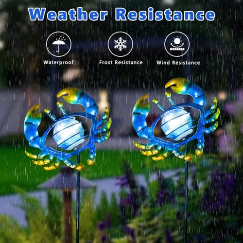 Outdoor Garden Solar Lights,Crab Outdoor Figurine Lights with Stakes,Waterproof Decorative Solar Decor for Patio,Yard,Lawn,Decorative Garden Stakes Present for Mom Women - color: Crabs 2Pack