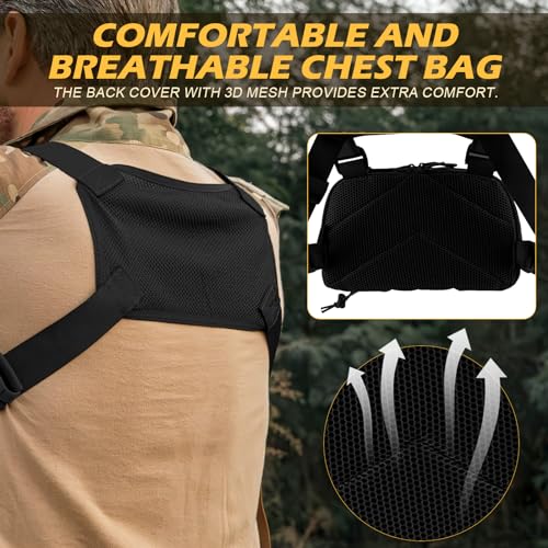 Tactical Chest Pack Bag Molle EDC Pouch Bag with CCW Compartment Adjustable Strap Workouts Fishing Hunting - color: Black