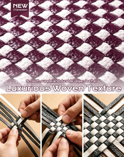 Trendy Woven Checkered Crossbody Bum Bag for Women，PU Leather Checkered Purse Fanny Packs Belt Bag (Woven Bum Bag - Wine Red White) - color: Woven Bum Bag - Wine Red White