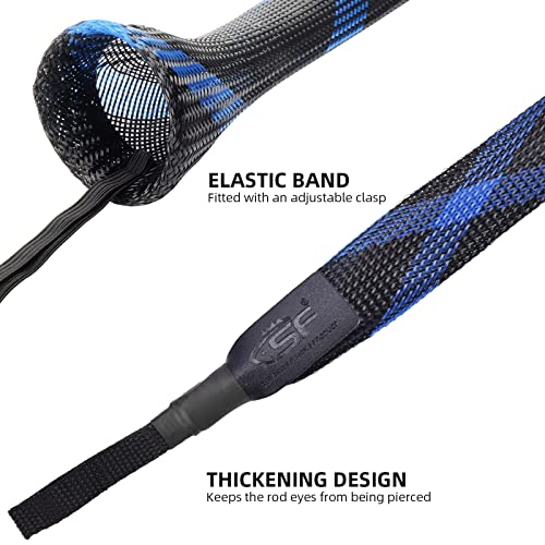 SF Fishing Rod Sock Fishing Rod Sleeve Rod Cover Braided Mesh Rod Protector Pole Gloves Fishing Tools for Spinning Fishing Rod,Casting Rod,Musky Rod, Ice Rod, Fly Rod, Spey Rod - color: Black-blue-2pcs, size: Fit Casting Rod 6-1/2 FT to 7-1/2 FT