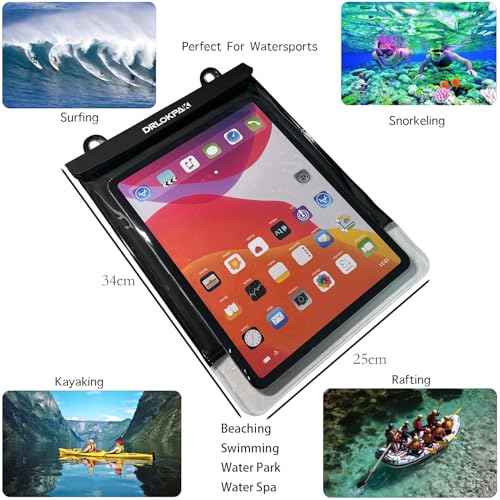 DRLOKPAK Floating Waterproof Tablet case for Ipad Pro Air13 inch Galaxy Tab S8+/S9+ 12.4" Surface Pro X/9/8/7/6 Dry Bag Pouch for Tablet and eReader up to 13"(Black) - color: Black, size: 13inch