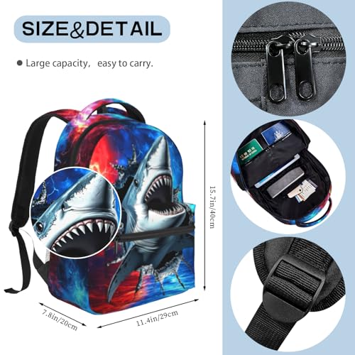 Shark Backpack for Boys Blue Ocean Animal Schoolbag for Teenage Girls Kids Cute Children Lightweight Waterproof Adjustable Book Bag for Preschool Kindergarten Bookbags Nursery Daycare - color: Shark 01