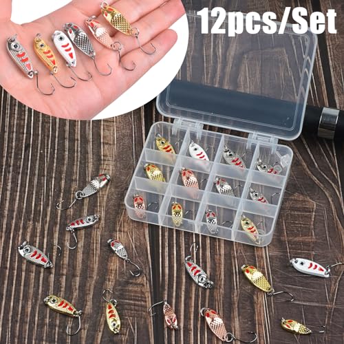 Trout Fishing Spoon Lures Set - Hard Bait Spinner Single Hook Mini Fishing Jig Metal Spoon Lures for Perch, Char, Crappie