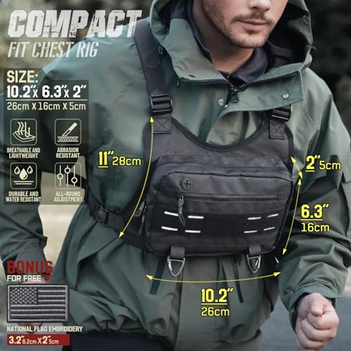 RXW Outdoor Sport Chest Rig for Men Women, Running Vest Bag with Pack Holster, Chest Pack Built in Phone Holder for Cycling, Camping,Travel, Hiking, Workouts, EDC（Black） - color: Black