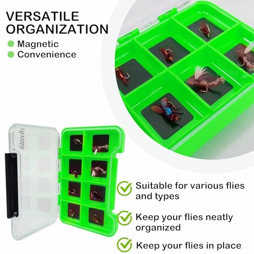 2PACK-Aventik Waterproof Slim Pocket Fly Box Fishing Hook Box Bait Storage Tackle Box (8 Magnetic Compartment -Green, Small) - style: M:Green-8C