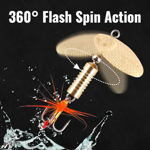Trout Spinnerbait Lures Inline Rooster Tail Fishing Kit Brass Spinner Baits with Smooth Rotation Flash Blade for Bass Pike Crappie Saltwater Freshwater Lake River 360 Balance Hook - color: 1/4 oz