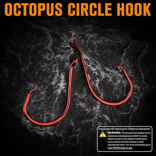 Dovesun Circle Hooks for Catfish 2X Strong 100PCS Catfish Hooks Octopus Circle Hooks Saltwater and Freshwater Black & Red Size 1/0-8/0 - color: Red, size: 7/0*50PCS