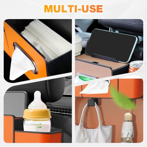 Back Seat Car Organizer, 3-in-1 Backseat Car Organizers and Storage Box with Cup Holder, Tissue Box, Trash Bin & Hooks for Hold Phones, Snacks, Drinks, and Handbags (Beige) - color: Beige