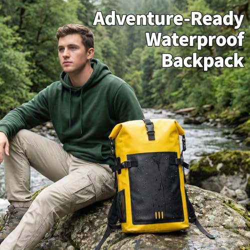 Waterproof Dry Bag,Heavy Duty Hiking Backpack Roll-Top Closure Bag for Kayaking, Hiking, Camping, Boating- Men/Women ﻿ - color: yellow