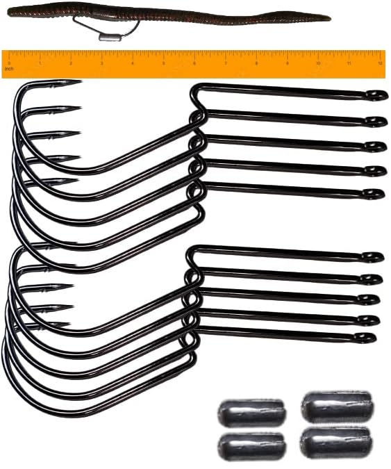 Long Shank Neck EWG Offset Worm Hook Wide Gap Swimbait Weedless Fishing Terminal Tackle - color: 10/PK LONG NECK EWG 4/0 HOOK & (4) WEIGHTS