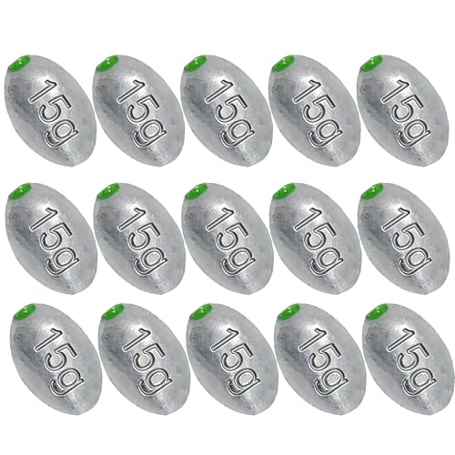 Egg Sinkers Bullet Fishing Weights Oval Shaped with Plastic Core Slip Sinkers for Catfish Fishing Casting Saltwater and Freshwater 1/5oz to 2oz - style: 1/2 Ounce-15g-15pcs
