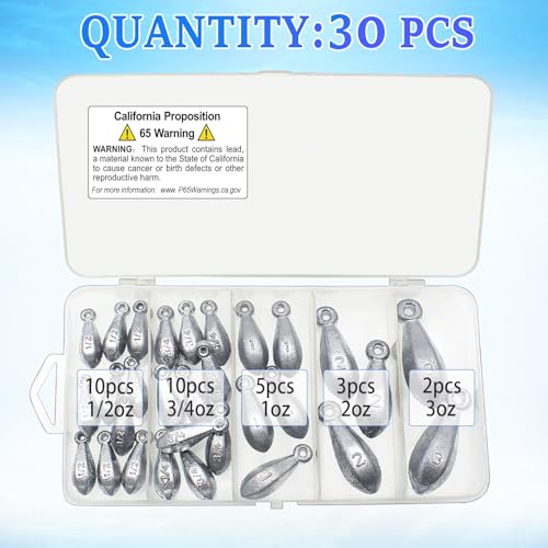 Fishing Weights Sinkers Bank Fishing Lead Sinkers Bullet Fishing Weights Ocean Saltwater Surf Fishing Gear Fishing Assortment 1oz 2oz 3oz 4oz - style: Mix-30pcs