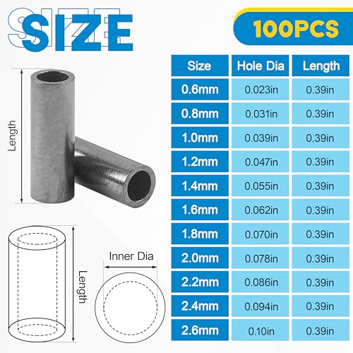 SILANON Fishing Crimp Sleeves, 100pcs Single Barrel Crimp Sleeves Brass Copper Crimping Sleeves Tubes Fishing Line Crimps Tube Connector Wire Leader Rigging Tackle - size: 100pcs-2.6mm Inner Dia